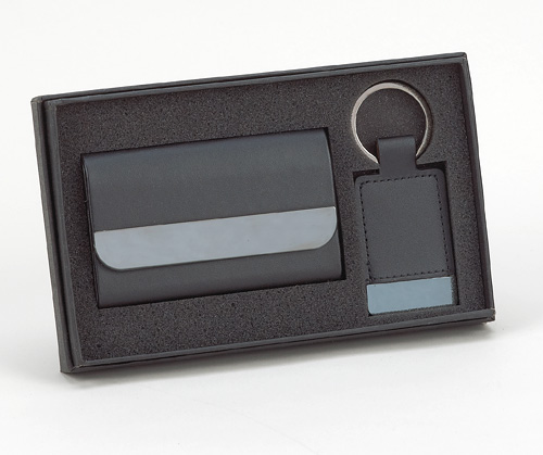 Engraved card case and keychain gift set